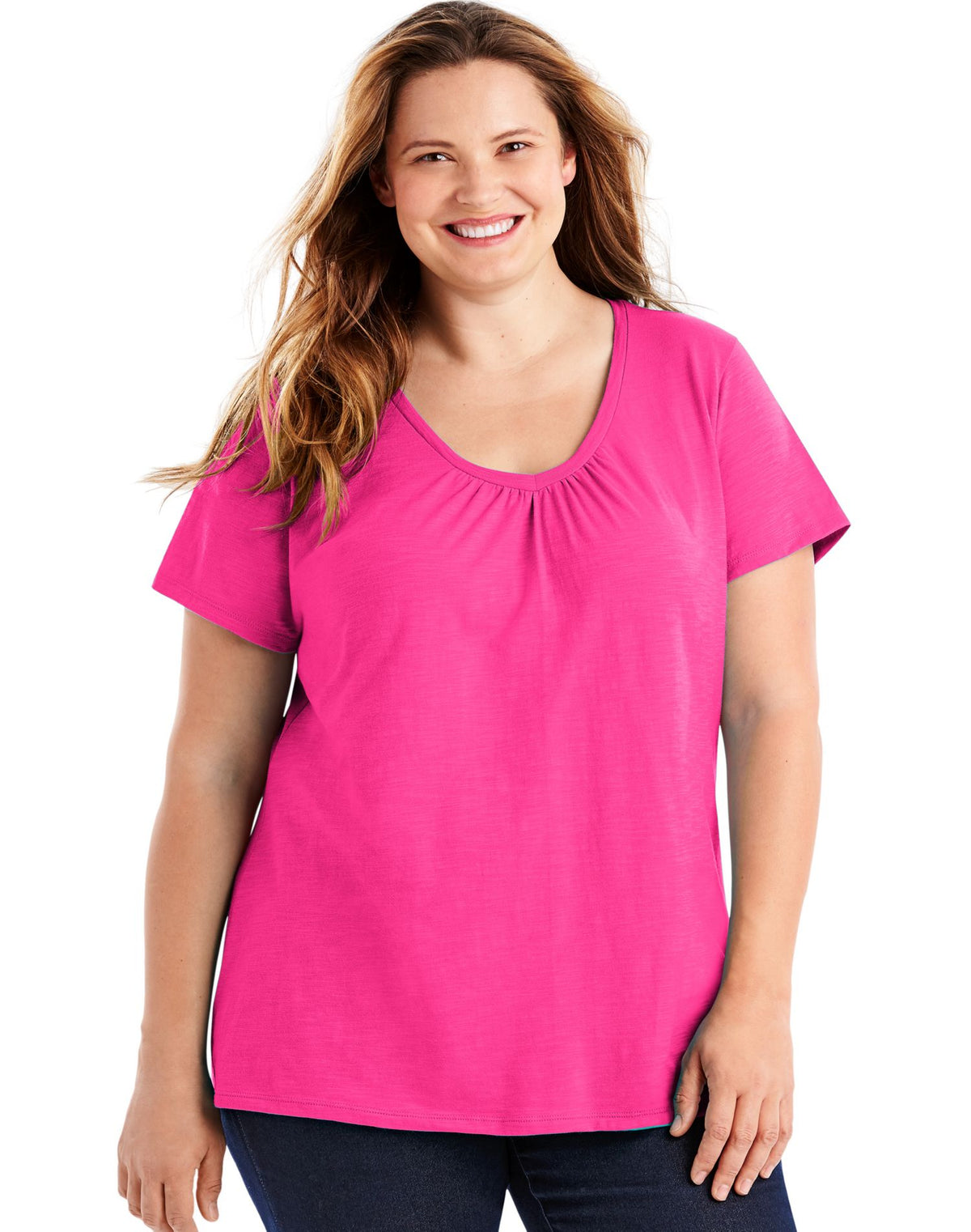 JMS Womens Slub-Cotton Short-Sleeve Shirred V-Neck Tee