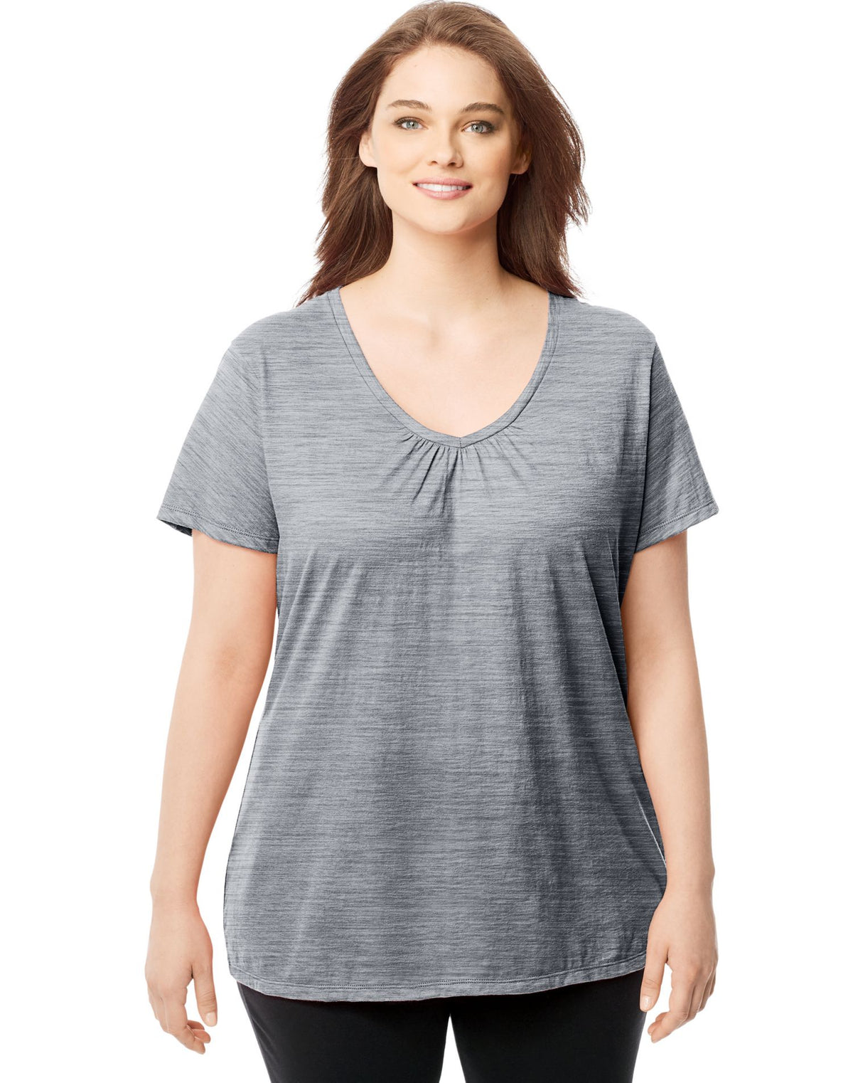 JMS Womens Slub-Cotton Short-Sleeve Shirred V-Neck Tee