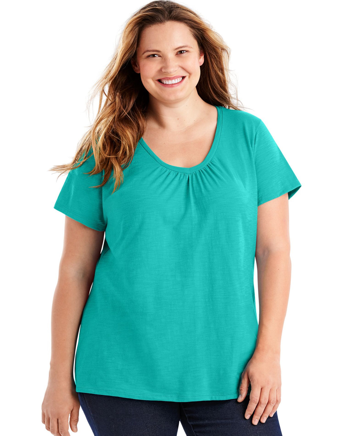 JMS Womens Slub-Cotton Short-Sleeve Shirred V-Neck Tee