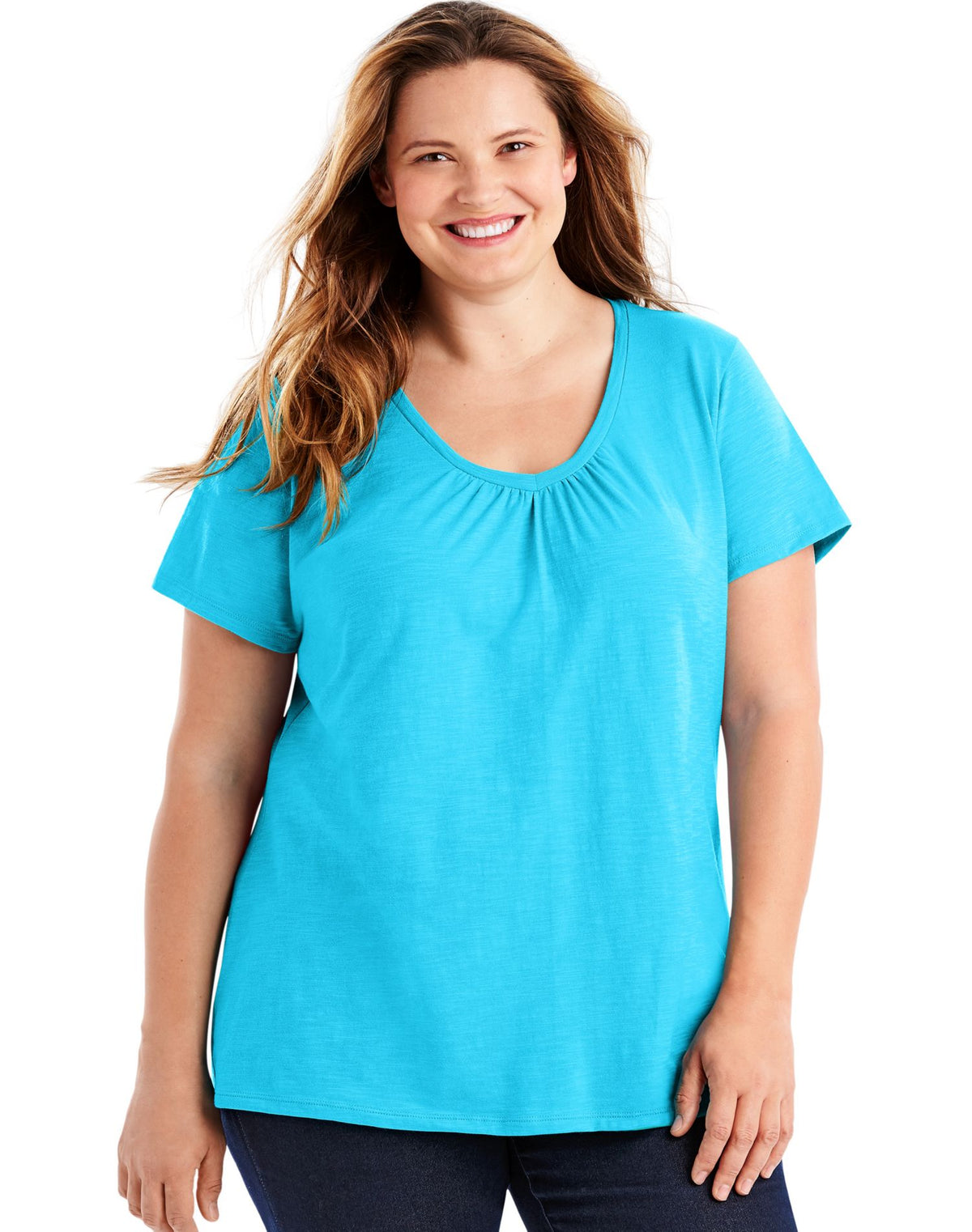 JMS Womens Slub-Cotton Short-Sleeve Shirred V-Neck Tee